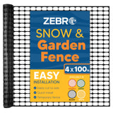 Zebro 4' x 100' Black Plastic Garden Fence Roll – Lightweight Temporary Mesh Fencing, Snow Fence, Poultry Netting – Outdoor Barrier for Yard, Landscaping, Deer & Animals – Compatible with Garden Uses ZEBRO