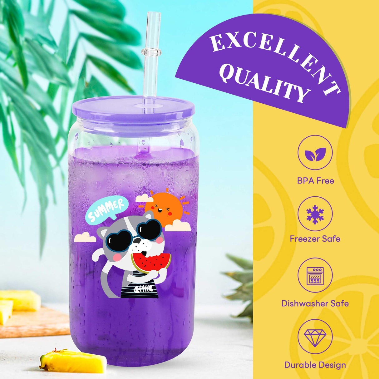 Joyclub 8 Pack Clear Sublimation Glass Cups Blanks 16 OZ Borosilicate Can Glass Tumblers with Acrylic Lids for Beer, Juice, Soda, Iced Coffee Joyclub