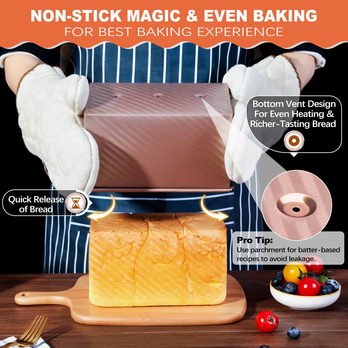 Pavsrmy 2 Pack Pullman Loaf Pan with Lid, 1 lb/0.5 lb Dough Capacity, Premium Non-Stick Sandwich Bread Loaf Pan with Lid, Carbon Steel Corrugated Bread Toast Box Mold with Cover for Baking Pavsrmy