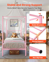 VEVOR Canopy Bed Frame Twin Size, Metal Canopy Bed with Minimalist Headboard & Four Posters Design, Heavy Duty Steel Slats Support, Underbed Storage Space, No Box Spring Needed, Easy Assembly, Pink VEVOR