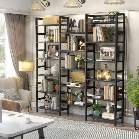 Homykic 6-Tier Triple Wide Bamboo Bookshelf - 17 Open Display Shelves, 6ft Tall Freestanding Storage for Home Office, Bedroom, Living Room Homykic
