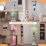 LFT HUIMEI2Y Glass Display Cabinet with LED Lights and Lock, 4-Shelf Curio Cabinets with Door, Tempered Glass Collection Display Showcase for Bedroom, Living Room 65”x 17”x 14.5” White LFT HUIMEI2Y