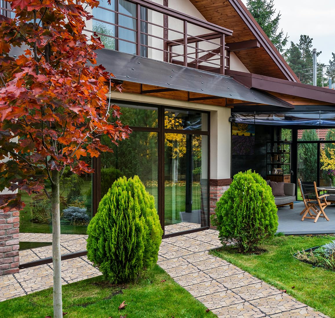 Decking Natural Pebble Interlocking Floor Patio Tiles, Indoor & Outdoor Interlocking Tiles 12"x12" 6pcs - A Great Upgrade Option for Garden Patio Path (Khaki) TEASFUSION