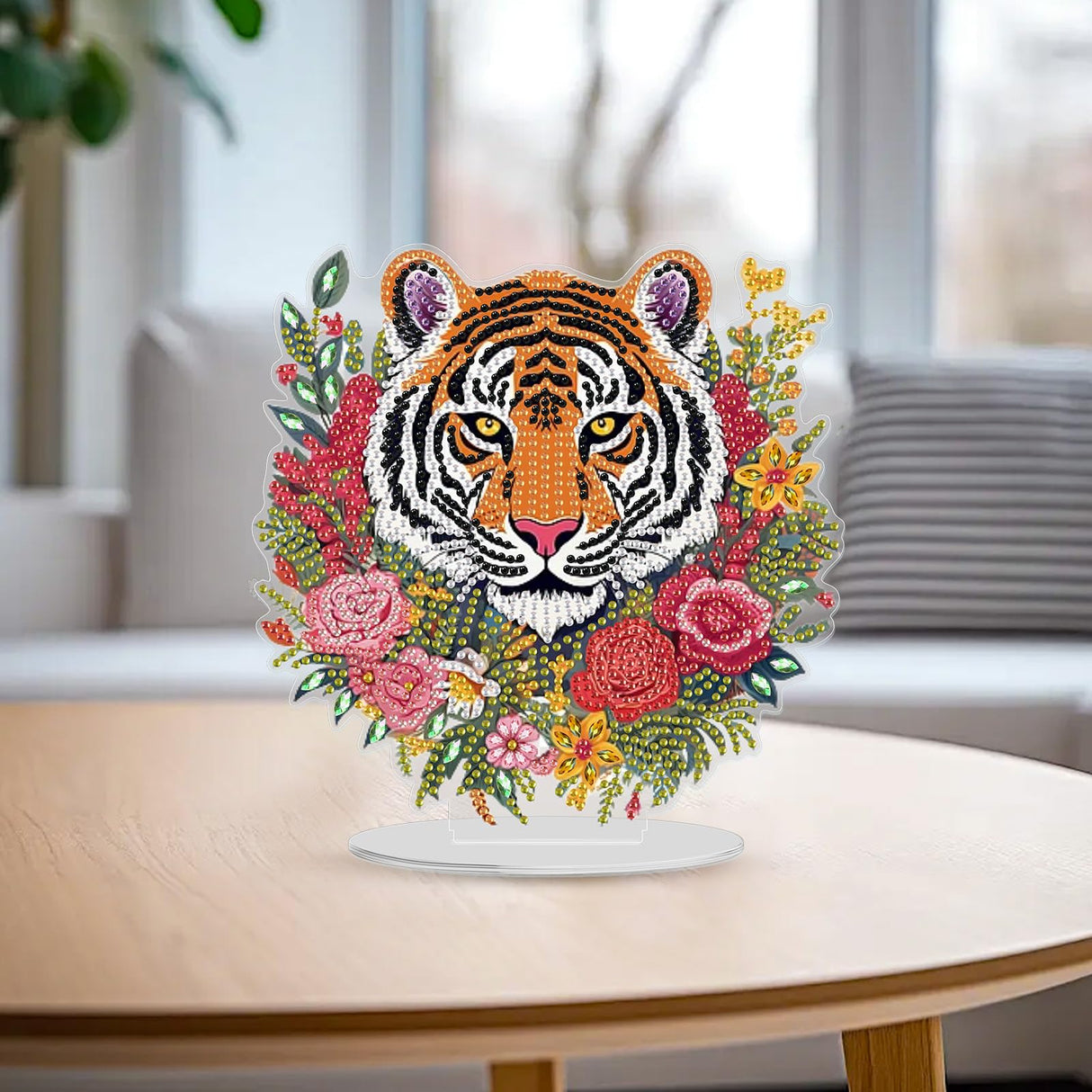 GHHKUD Tabletop Diamond Art Tiger Kits for Adults Kids, DIY Double Sided Animals Desktop Ornaments Special Shaped Rhinestone Stand Up Desk Placements, 5D Gem Gifts Home Decoration GHHKUD
