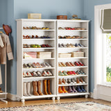 Tribesigns Narrow Tall Shoe Cabinet with LED Lighting, 9-Tier 30 Pairs Freestanding Shoes Storage Cabinet, Wood Shoe Organizer Cabinet with Solid Wooden Legs for Entryway, White (2) Tribesigns