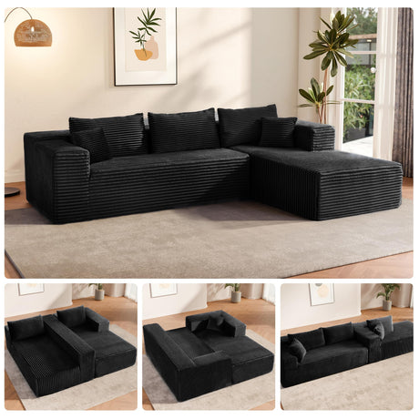 ComeWay 104" Sectional Couches for Living Room, Modular Sectional Sofa with Deep Seat, L-Shape Couch with Chaise, Cloud Couch for Living Room Bedroom, No Assembly Required (Flannel, Right) ComeWay