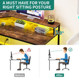 YITAHOME L Shaped Desk with Power Outlets & LED Lights, 67" Computer Desk with File Drawer, Corner Desk Home Office Desk with Monitor Stand & 3 Cubbies Storage Shelves, Rustic Brown YITAHOME