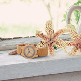 CUCOL Womens Wooden Bamboo Watches Leather Strap with Gift Box CUCOL