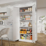 71" Tall Metal Storage Cabinet with Adjustable Shelves, Kitchen Pantry Storage Cabinet with Gold Handles, Heavy Duty Steel Cabinets, White Pantry Cabinet for Dining Room, Kitchen - Assembly Required MetalMax