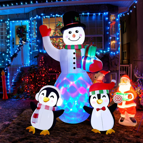 Christmas Inflatables Outdoor Decorations, 8 FT Inflatable Snowman with Penguins, SOLLED Blow Up Xmas Decorations Clearance Indoor Outdoor Yard Garden Patio Lawn Decor with LED Christmas Lights SOLLED