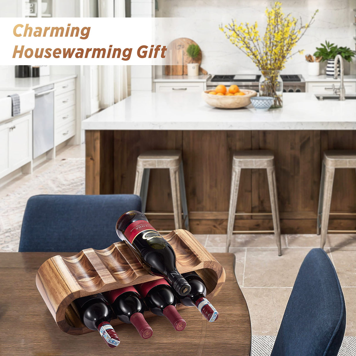 BLUEWEST Wooden Wine Racks Countertop, 8 Bottle Wine Rack, Acacia Wine Bottle Holder Stand, Free Standing Wine Storage, Wine Shelf Organizer, Perfect BLUEWEST