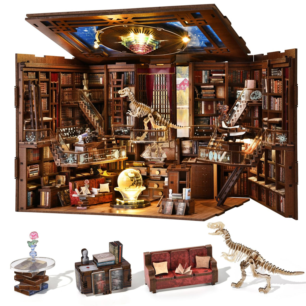 MiniCity Book Nook Kit, DIY Miniature Dollhouse Booknook Kit with Led Light and Dust Cover (Beyond Library Max) MiniCity
