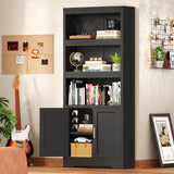 Book Shelf and Bookcase with Doors, 5-Tier Display Storage Cabinet with Adjustable Shelves, Open Compartments, Remote Control LED Lights, Tall cabinet for Bathroom Kitchen Living Room, Home Office TEENFON