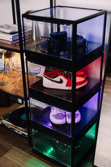 SCHUMI Display Case for Collectibles - LED Stackable Shoe Organizer with 360 Rotation - Display Case Cabinet for Sport Helmet, Toys, Football, Basketball and Collectables Display SCHUMI!