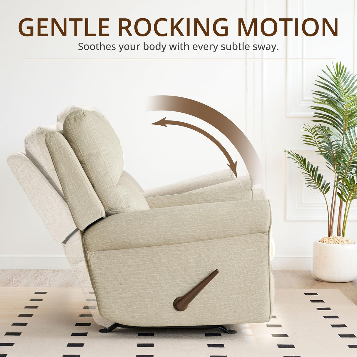 zzlay Rocker Recliner Chair, Nursery Glider Recliner with High Back&Deep Seat, Manual Push Back Rocking Fabric Armchair with Overstuffed Backrest and Armrests for Living Room, Medium, Warm Oat zzlay