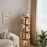 Rotating Bookshelf 360 Degrees，4 Tier Round Spinning Bookcase, Wood Book Shelf Tower for kids, Adults, Narrow Rolling Corner Bookshelf for Small Spaces, Bedroom, Classroom, Kids room, Natural YOUDENOVA