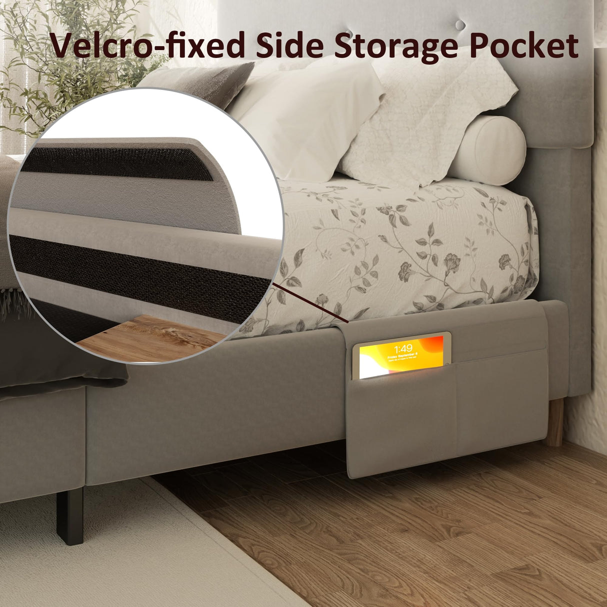 King Size Platform Bed Frame with Velvet Upholstered Headboard, Button Tufted Headboard and Footboard, Anti-Collision Soft Rounded Corners, No Box Spring Needed, Easy Assembly, Light Gray viplov