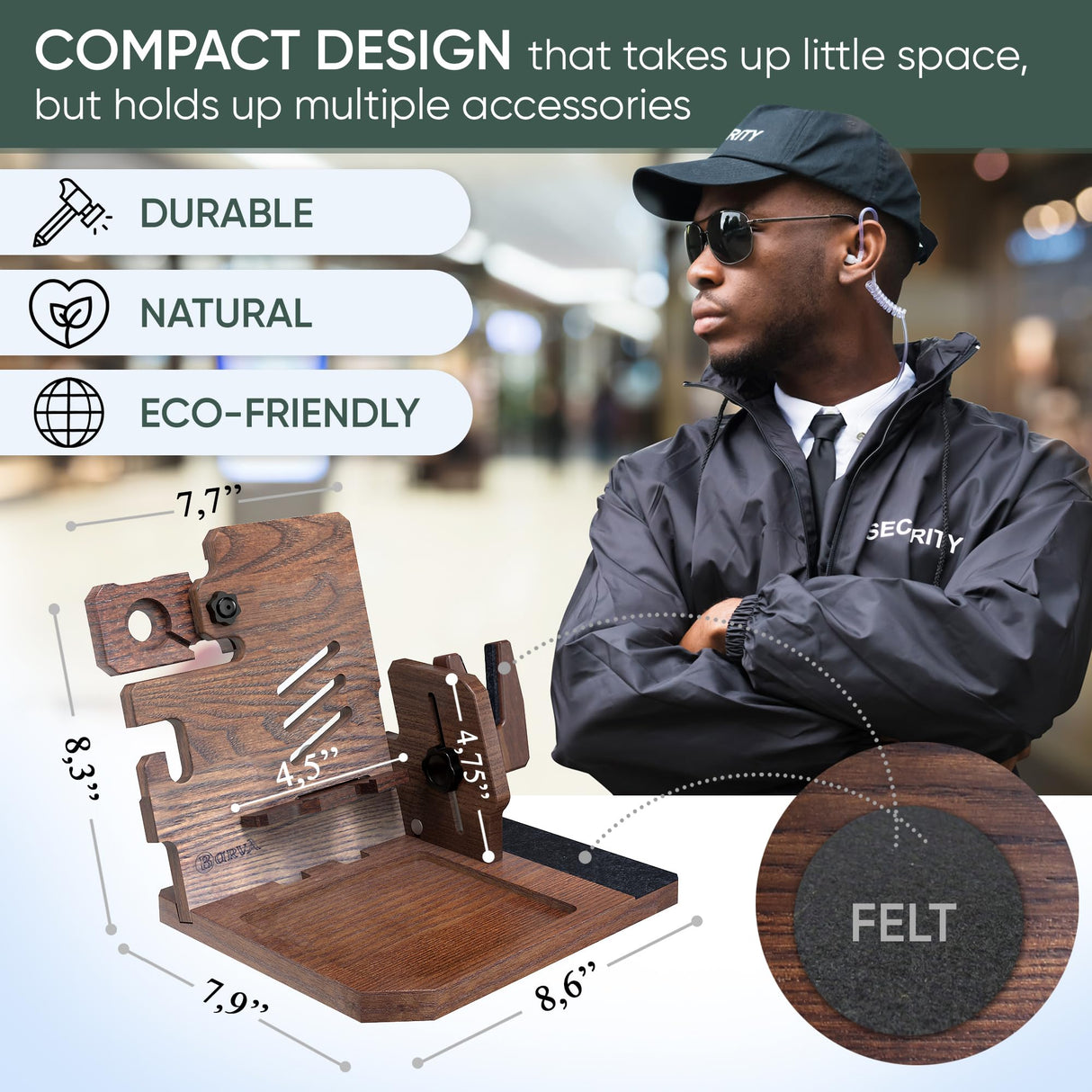 BarvA Phone Docking Station with Patented Adaptive Wood Gun Rack | Night Stand Smart Watch & Phone Stand | Charging Station Desk Organizer | Gun Accessories Storage and Organization BarvA