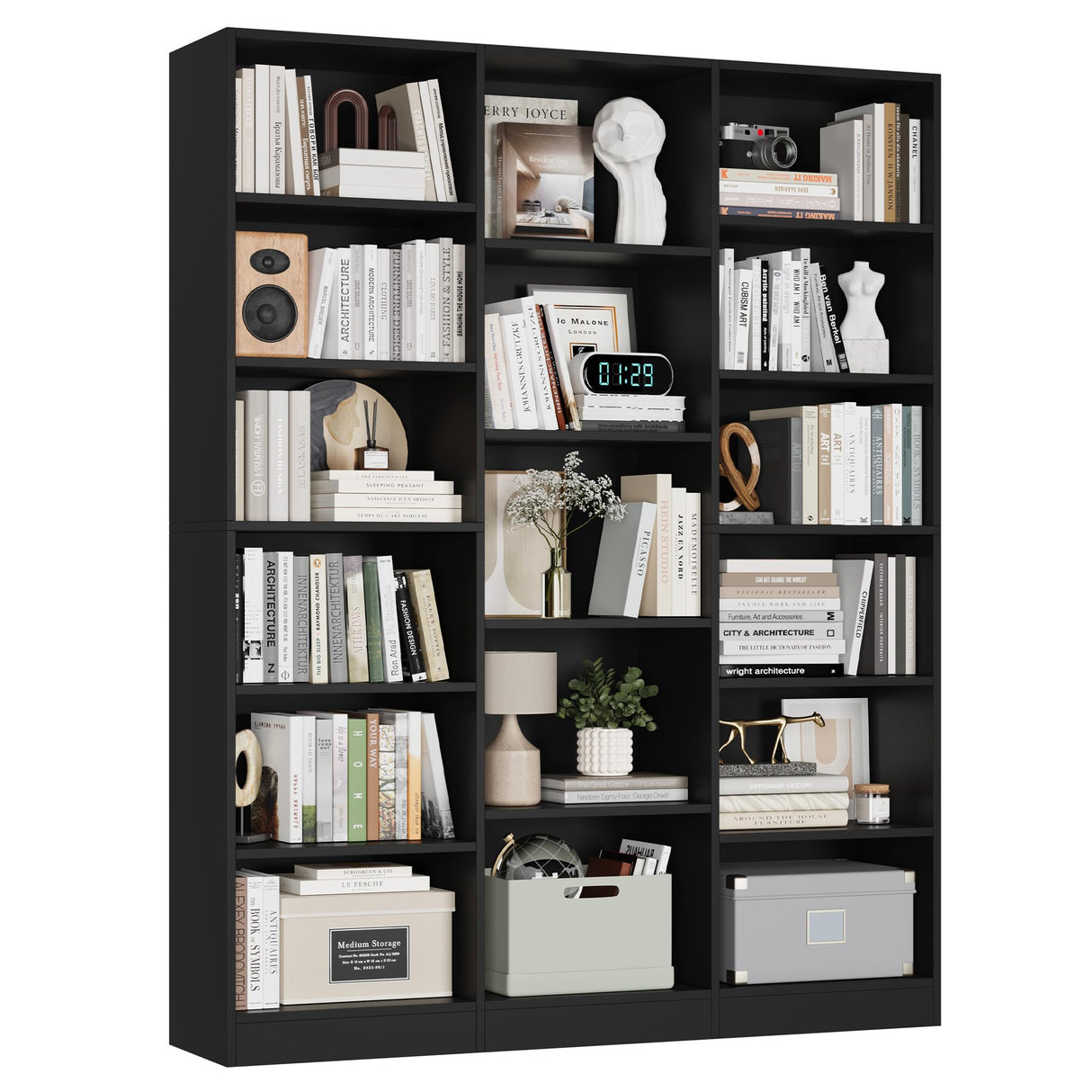 FACBOTALL Triple Wide Bookshelf, 6 Tier Large Bookshelf, Bookcase with 17 Open Display Shelves, 74'' Tall Bookcases and Bookshelves for Living Room, Home Office, Library, Black FACBOTALL