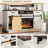 59'' Fireplace TV Stand with 3D Flame Electric Fireplace Heater, 34'' Tall Farmhouse TV Stand for 65 Inch TV, Entertainment Center TV Console with 2 Drawers, Sliding Barn Door for Living Room - White Jocoevol