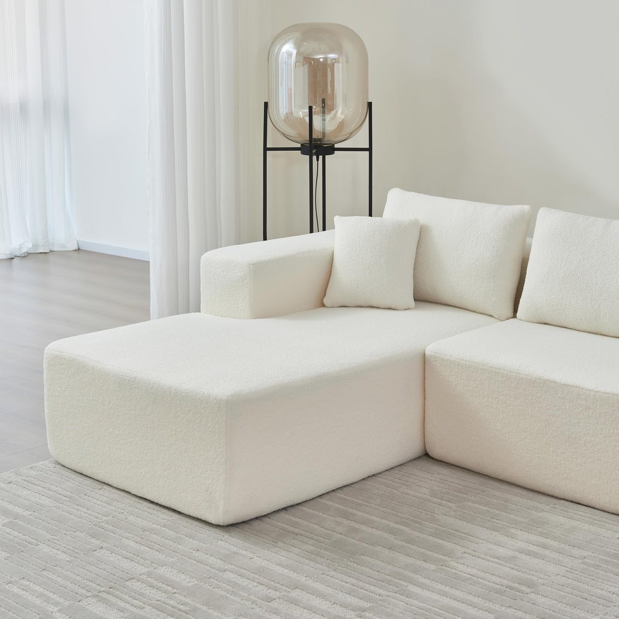 VnndeNest 104'' Modular Sectional Couch, Lambwool Sherpa Fabric Corner Sofa, Comfy Upholstered L-Shape Sectional Sofa with Chaise Lounge, 5 Seater Cloud Sofa for Living Room, Bedroom, Apartment, White VnndeNest