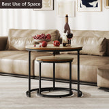 Otterease Nesting Tables Set of 2, Round Coffee Table, Small Nesting Coffee Table with Adjustable Non-Slip Fee, Wood Grain Top Nesting Tables for Living Room, Bedroom (Wood Grain Brown) Otterease