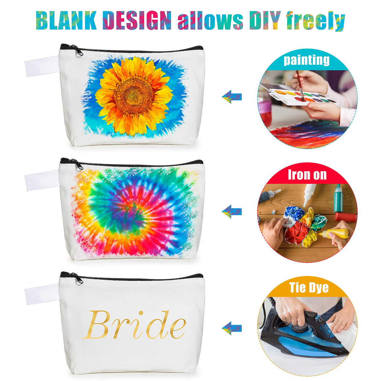 12 Pack Blank Canvas Makeup Bags Bulk DIY Craft Zipper Pencil Pouch Bag Multipurpose Cosmetic Toiletry Pouch Organizer Case for Travel Storage Sublimation, 7.5 x 5.1 x 1.8 Inch Saintrygo