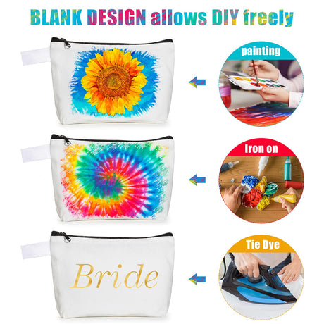 12 Pack Blank Canvas Makeup Bags Bulk DIY Craft Zipper Pencil Pouch Bag Multipurpose Cosmetic Toiletry Pouch Organizer Case for Travel Storage Sublimation, 7.5 x 5.1 x 1.8 Inch Saintrygo