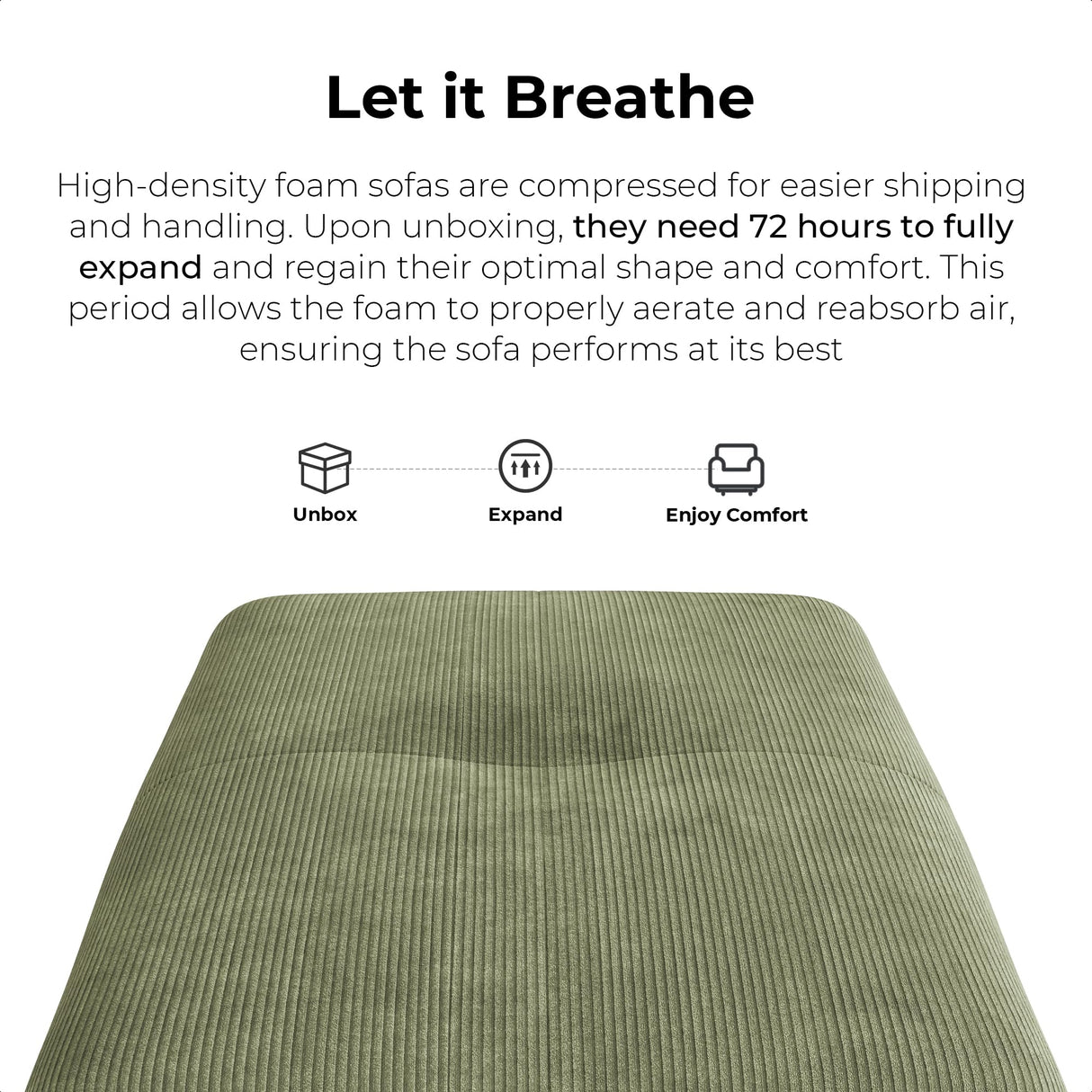 LIKIMIO 118" Modern L-Shaped Modular Sectional Sofa for Living Room, Corduroy Upholstery Green, Oversized 3-Seater Couch with Deep Seat and Movable Ottoman – No Assembly LIKIMIO