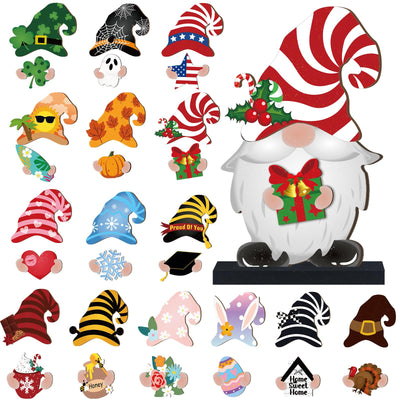 Blulu 32 Pcs Christmas Interchangeable Wooden Gnome Decor DIY Holiday Christmas Seasonal Tiered Tray Decoration Gnomes with Magnet Pieces Welcome Sign for Xmas Holiday Decorations (Fresh)