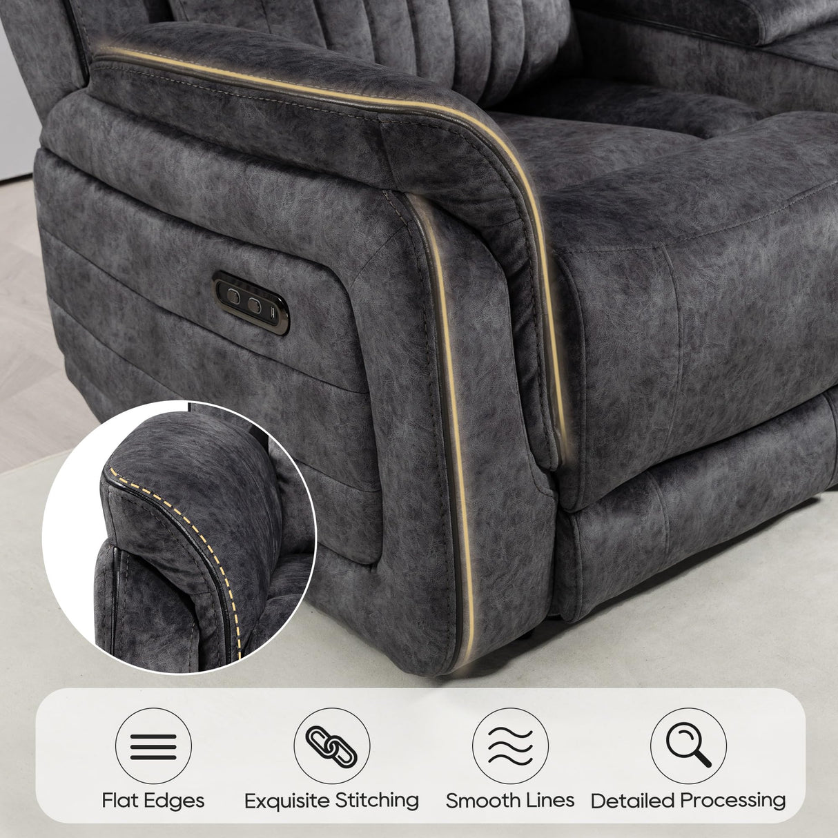 Consofa Zero Gravity Power Reclining Loveseat with Adjustable Headrest, Power Loveseat Recliner with Console, Power Loveseat Recliner Sofa with USB & Type-C Ports for Living Room(Grey) Consofa