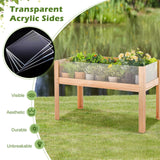 HAPPYGRILL Raised Wooden Garden Bed with Legs, 31” Elevated Planter Box with 2 Acrylic Panel Sides, Drain Holes, Movable Beds, Plant Terrarium with Stand for Vegetables, Fruits, Herbs, Flowers HAPPYGRILL