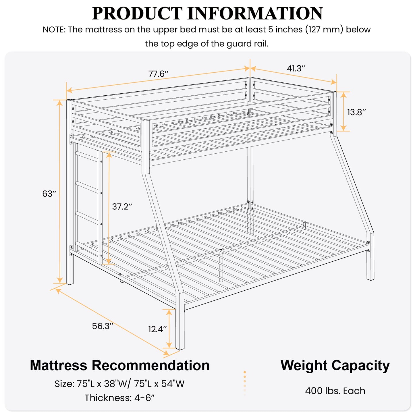 SHA CERLIN Twin Over Full Metal Bunk Bed with Removable Stairs and Under-Bed Storage in Matte White - WoodArtSupply