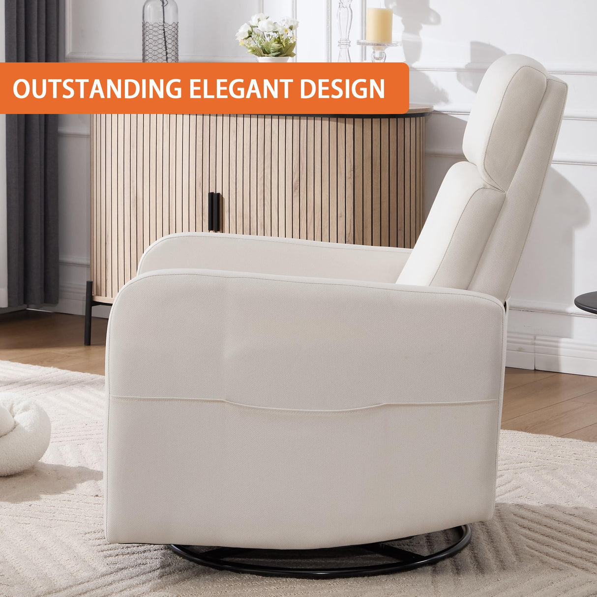 Ketaiyou Swivel Rocking Recliner Chair for Adults, Rocker Nursery Glider Chair for Living Room Bedroom, Upholstered Fabric Reclining Single Sofa Chair(Beige) Ketaiyou