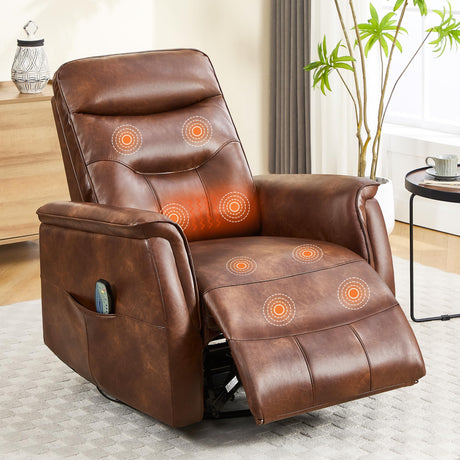 choairy Massage Rocker Recliner Chair, Oversized Manual Glider Rocking Recliners, Reclining Chair with Massage and Heat, Faux Leather Nursery Recliner for Living Room, Dark Brown choairy