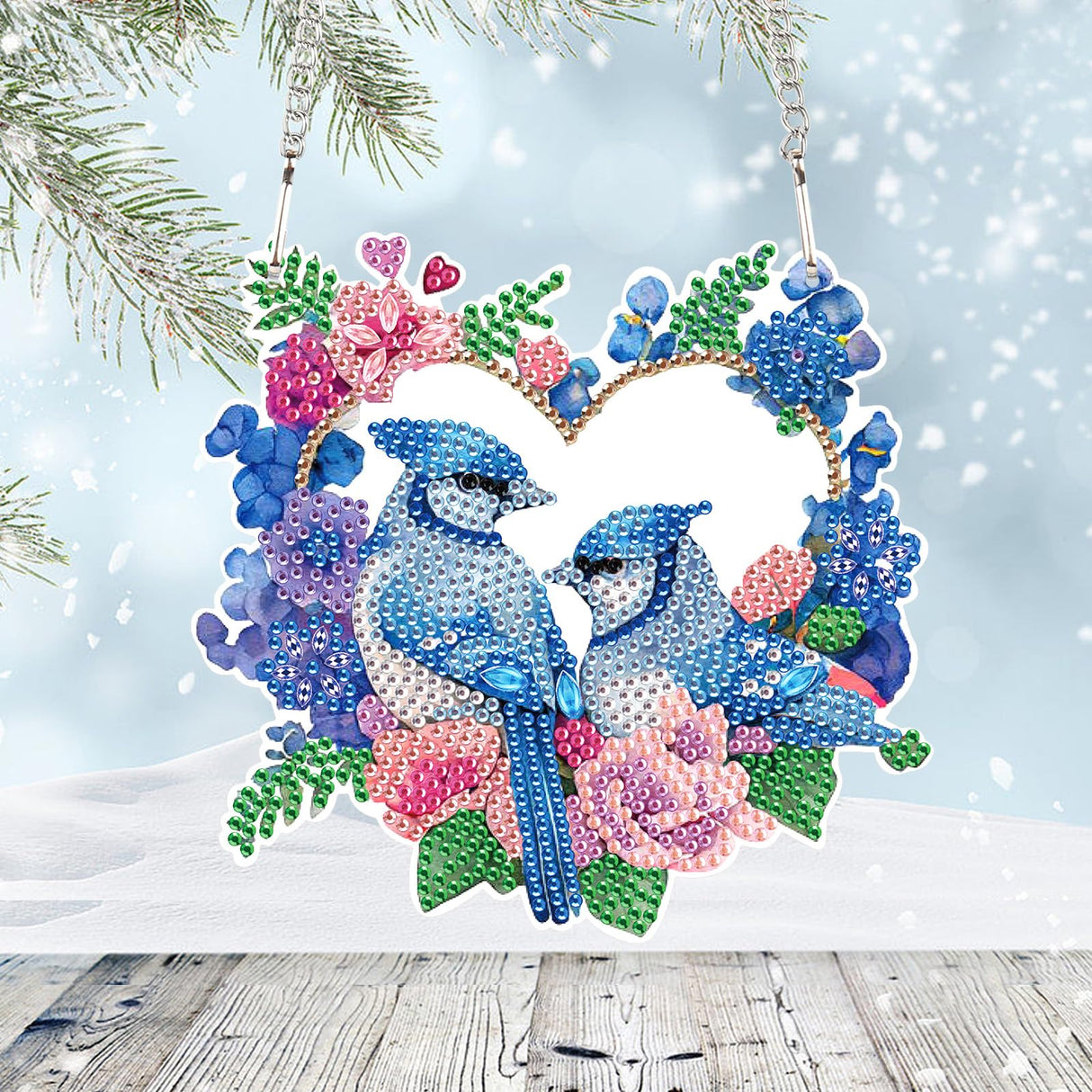 AiYuanzsh Diamond Art Painting Ornament Flowers and Birds Blue Hanging Sign Set Diamond Art Hanging Wall Art DIY 5D Crystal Rhinestone Pendant Kits for Wall Door Window Decorations AiYuanzsh