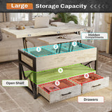 Itaar 40" Lift Top Coffee Table, 4 in 1 White Coffee Tables with Storage for Living Room, Small Coffee Table with 2 Drawers & LED Light for Dining Room, White Itaar