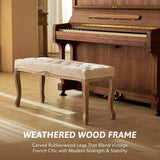 VONLUCE Vintage Bench with Padded Seat & Rubberwood Legs, 44" Memory Foam Upholstered Entryway Bench, Tufted Fabric End of Bed Bench for Bedroom and Living Room, French Style, Beige VONLUCE