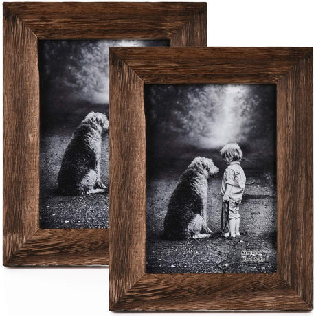 Yaetm 5x7 Picture Frame Distressed Wood, Rustic Solid Wood Photo Frame 5 x 7, Display for Tabletop and Wall, High Definition Glass, Carbonized Black (2 pack) Yaetm