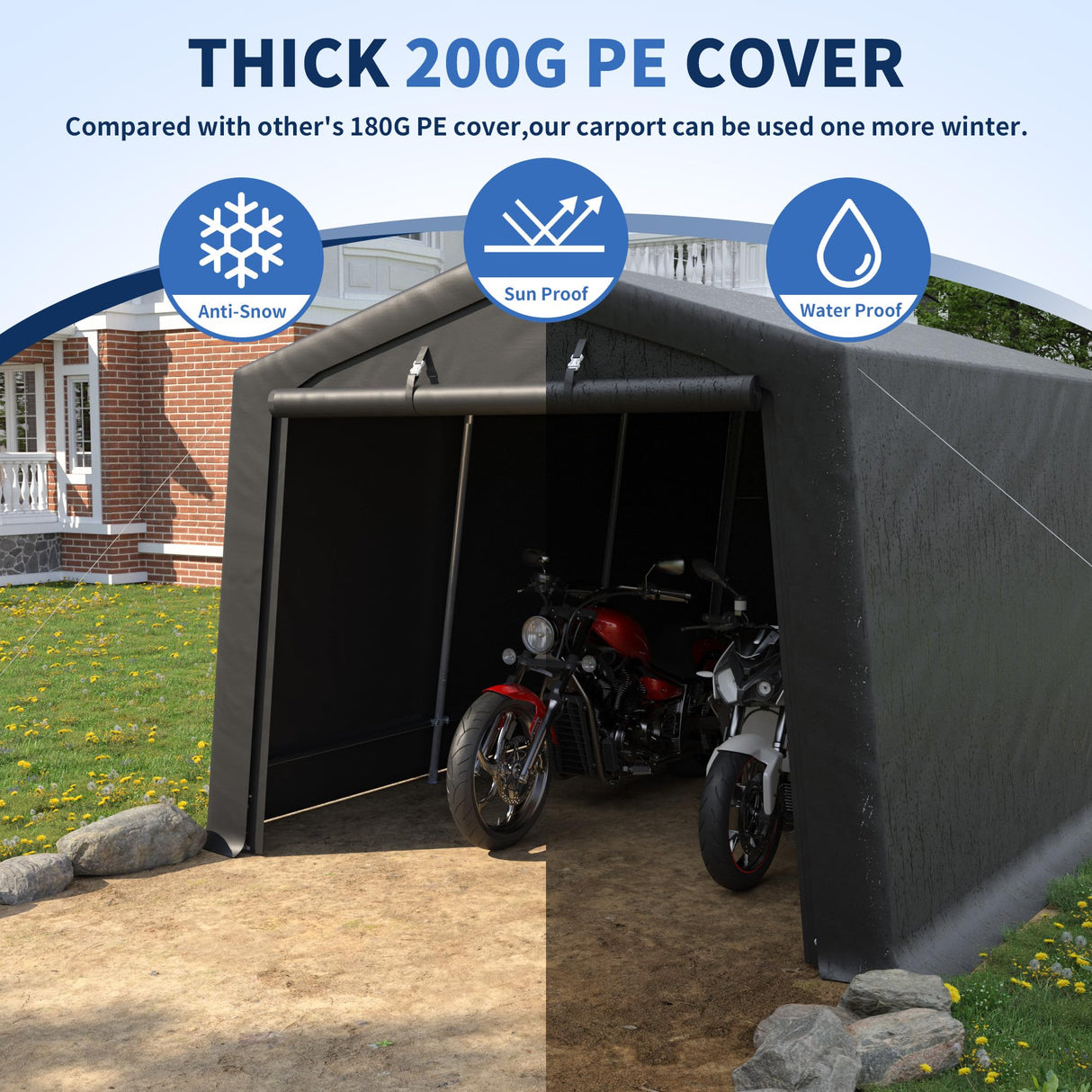 VONZOY Carport 10'×15' Heavy Duty,Car Canopy Portable Garage with Roll-up Zipper Door,Thick Shelter Storage Canopy Tent with All-Steel Metal Frame,Sunshade,Waterproof,for Car,Truck,SUV VONZOY