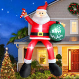 8FT Inflatable Sitting Santa Claus Christmas Outdoor Decorations, Blow Up Santa Claus with Gift Bag Sitting on Roof Wall Tree Chair, Xmas Outdoor/Indoor Decorations for Street House Patio Bench Shrubs FunFanso