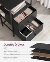 VASAGLE Nightstand, Side Table with 2 Fabric Drawers, 24-Inch Tall End Table with Storage Shelf, Bedroom, Ash Black and Black ULGS025B21 VASAGLE