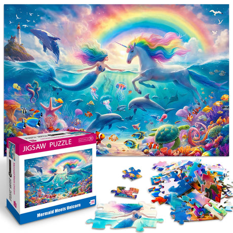 100 Piece Puzzles for Kids Ages 6-8 8-10 Mermaid Unicorn Puzzle for Girls 4-6 Years Old 100 Piece Jigsaw Puzzle for Adults Toddler Children Learning Educational Puzzles Toys Gifts for Girls Boys Yokachi