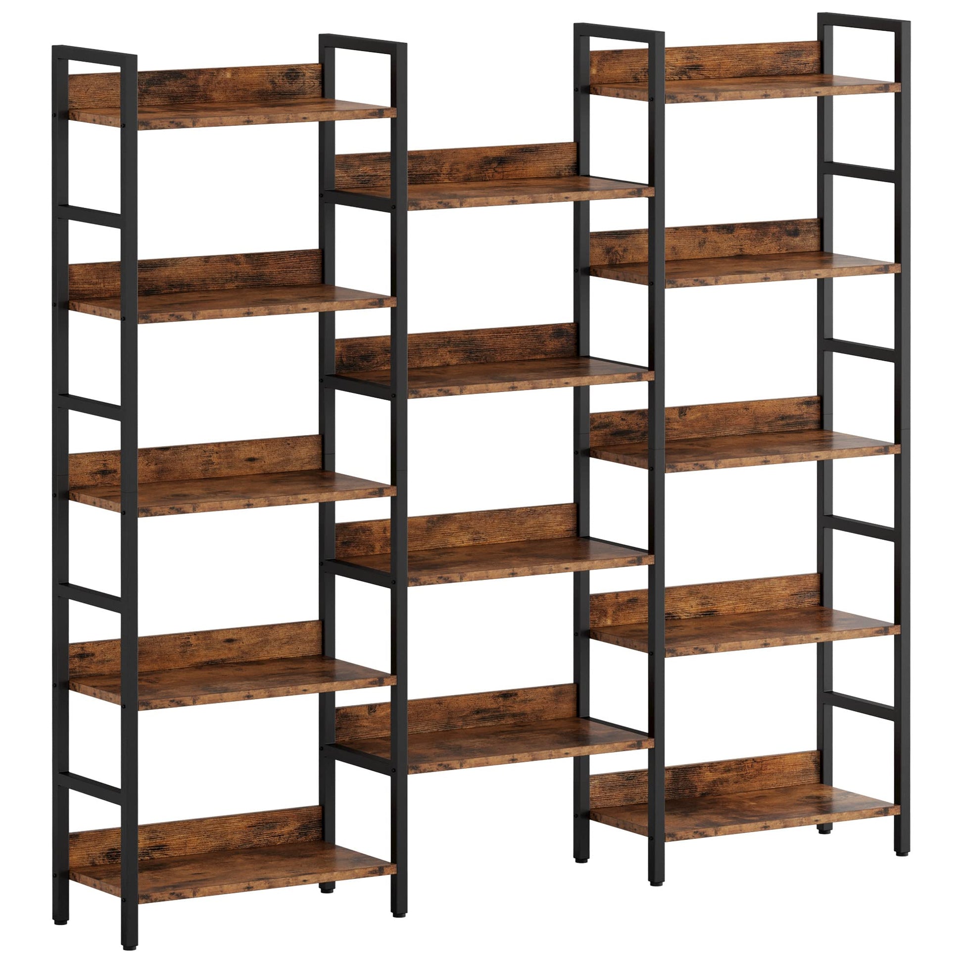 Triple Wide Industrial Bookshelf with 5 Tiers and Metal Frame by IRONCK - WoodArtSupply