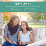Outsunny Porch Swing with Chains and Cupholders, 2 Person Wooden Patio Swing Chair, 440 lbs. Weight Capacity, for Garden, Poolside, Backyard, White Outsunny