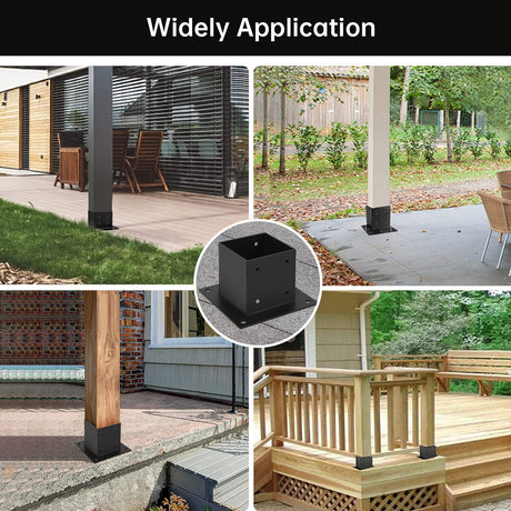 Grehitk 4×4 Post Base 4 Pcs,Deck Post Brackets,Inner Size 3.5"x3.5" Thick Steel Fence Post Anchor Base,Black Powder Coated Heavy Fence Post,for Supports Porch Railing Post Holders Pergola Brackets Grehitk