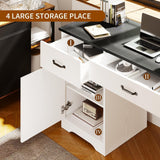 MaverickFurni White Computer Desk with 2 Drawers and Storage Cabinet, Farmhouse Desk with Drawers for Small Spaces, Wooden Desk for Bedroom MaverickFurni