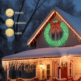 60in Large Artificial Christmas Wreaths for Front Door,Pre-Lit Outdoor Christmas Wreath Decoration,Christmas Round Winter Xmas Wreath,with Remote Control,for Window Entryway Fireplace Porch (Green) Ciberlaohu