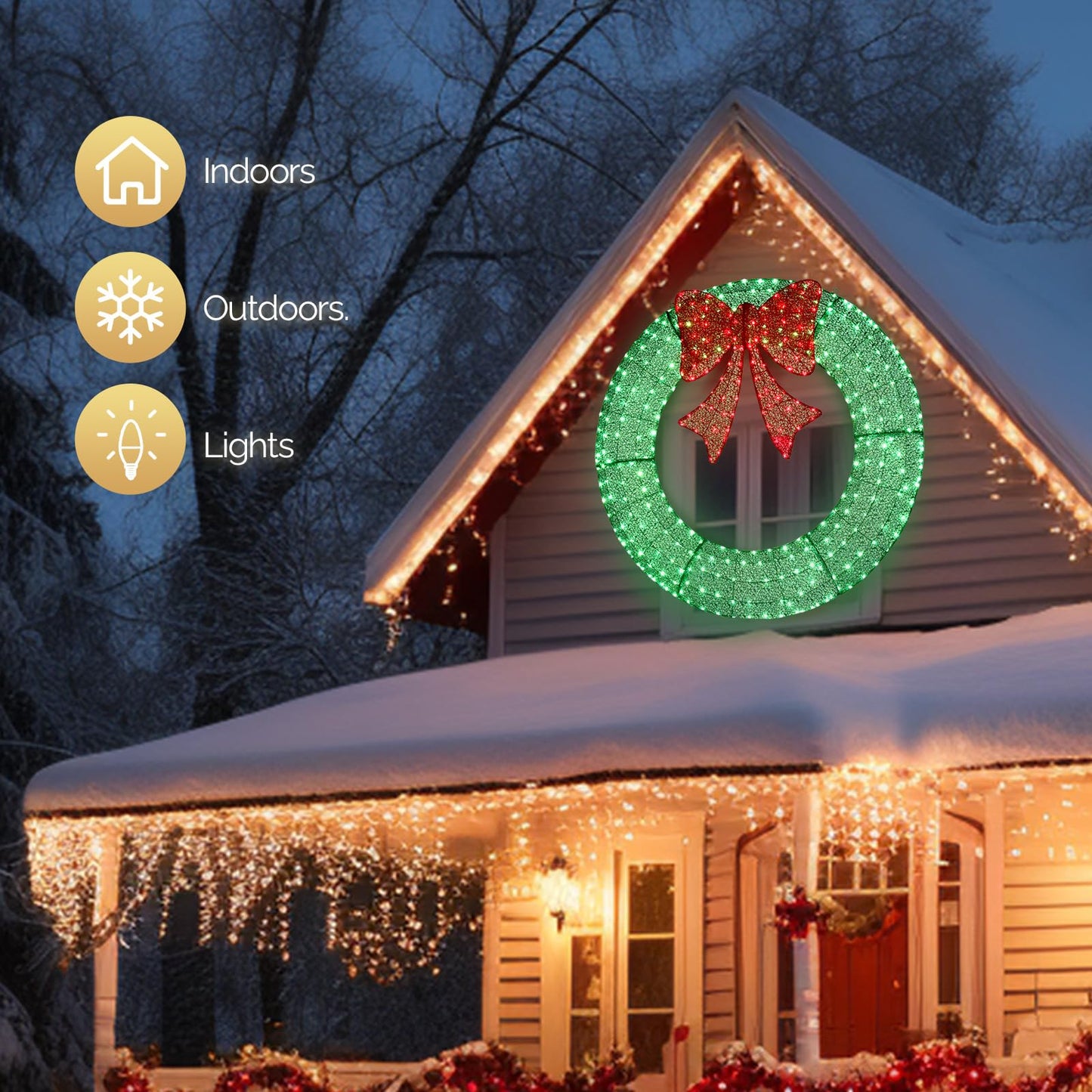 VINGLI 60 Inch Pre-lit Large Christmas Wreath, Outdoor Christmas Wreath with 400 LED Lights for Garage, Windows, Christmas Door Wreath Decorations with Red Bow, Timer Remote Control, Plug-in, Green