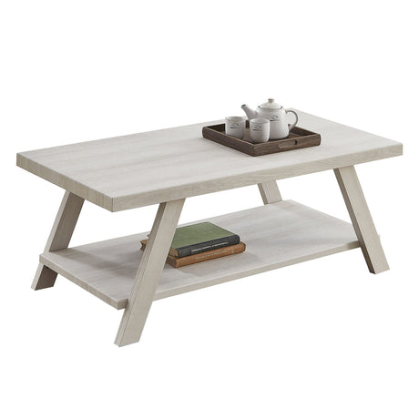 Roundhill Furniture Athens Contemporary Wood Shelf Coffee Table, White Roundhill Furniture